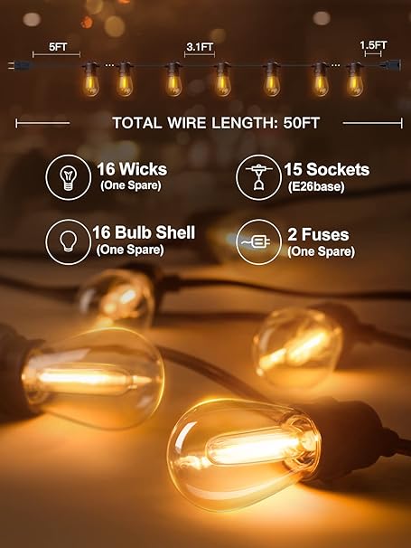 LED Outdoor String Lights with Bulbs