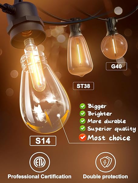 LED Outdoor String Lights with Bulbs